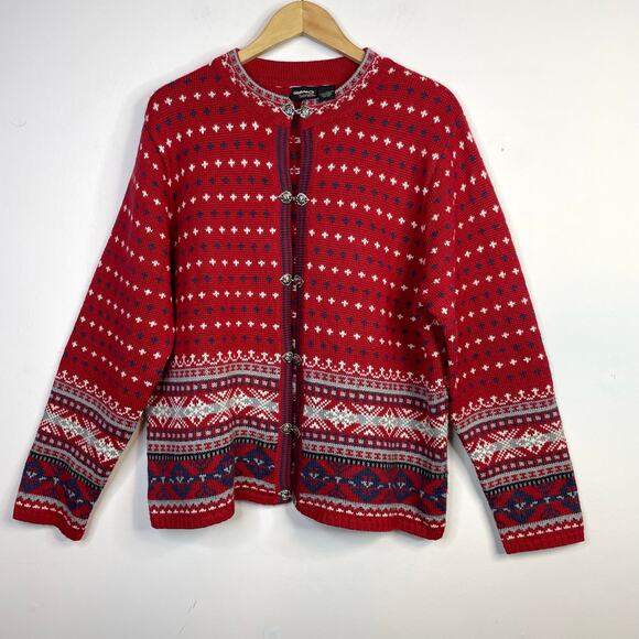 Guide Series Norwegian Nordic Fair Isle Sweater Red Blue Wool Blend Womens 2XL - Picture 1 of 10